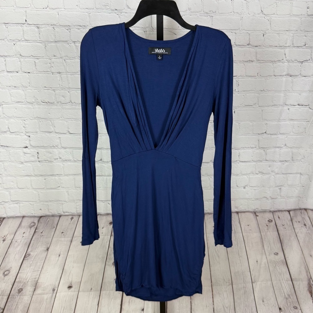 Lulu’s Navy Deep V-Neck Bodycon Mini Dress Size Large